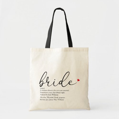 Bride Definition Bridal Shower Elegant Script Tote Bag