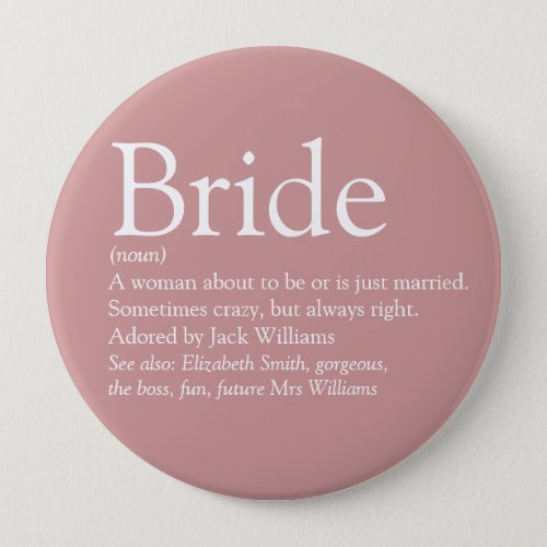 Bride Definition Bridal Shower Fun Girly Pink Button