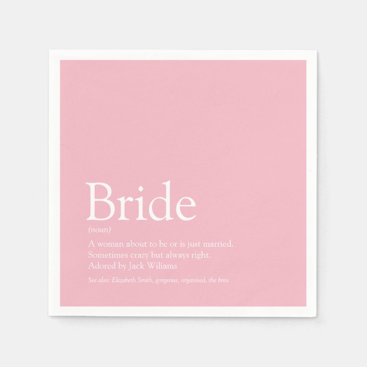 Bride Definition, Bridal Shower Fun Girly Pink Napkins Zazzle