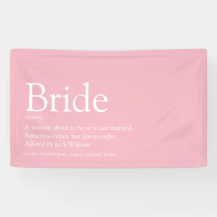 Bride Definition, Bridal Shower Girly Pink Fun Banner Zazzle