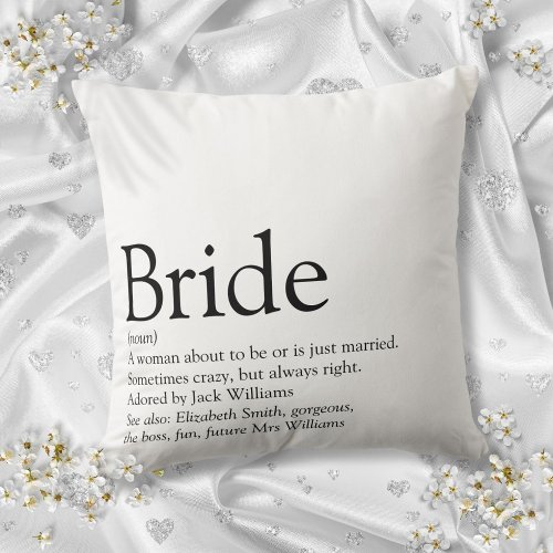 Bride Definition Bridal Shower Modern Typographic Throw Pillow