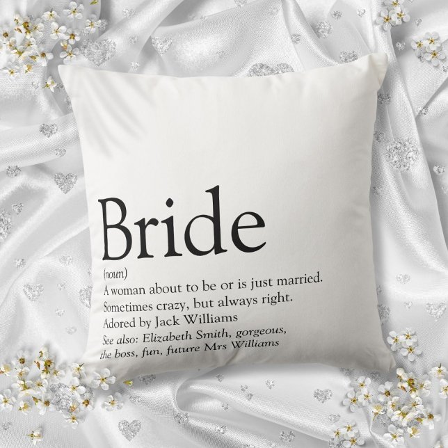 Bride Definition Bridal Shower Modern Typographic Throw Pillow (Bride Definition Bridal Shower Modern Typographic Throw Pillow)