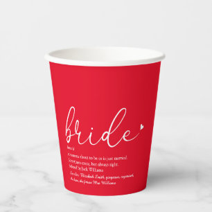 Bride Definition Bridal Shower Red Paper Cups