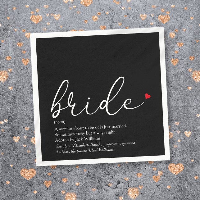 Bride Definition Bridal Shower Script Red Heart Napkins (Bride Definition Bridal Shower Script Red Heart Napkins)