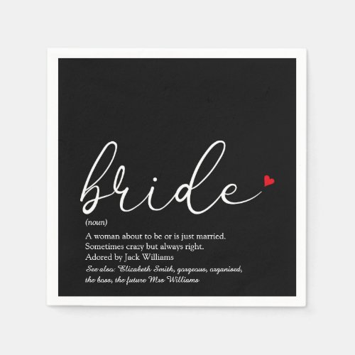 Bride Definition Bridal Shower Script Red Heart Napkins