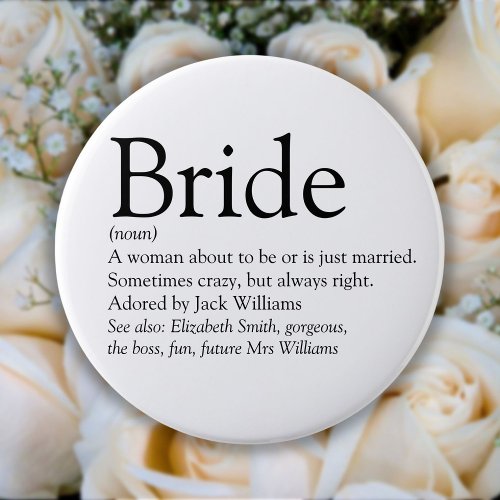 Bride Definition Bridal Shower Wedding Button