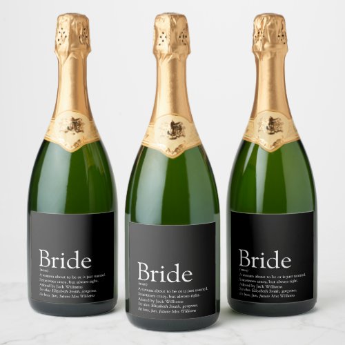 Bride Definition Bridal Shower Wedding Sparkling Wine Label