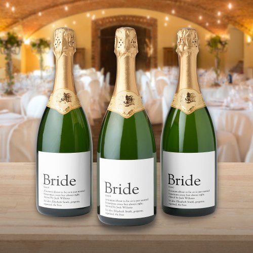 Bride Definition Bridal Shower Wedding Sparkling Wine Label