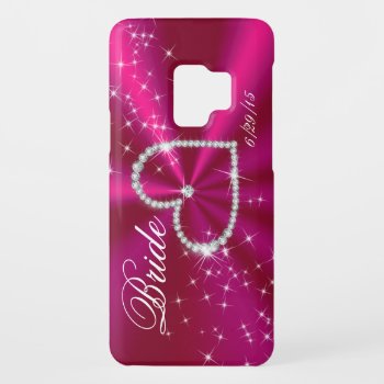 Bride - Diamond Heart On Hot Pink Satin Case-mate Samsung Galaxy S9 Case by KitzmanDesignStudio at Zazzle