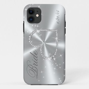 Bride - Diamond Heart On Silver Satin Iphone 11 Case by KitzmanDesignStudio at Zazzle