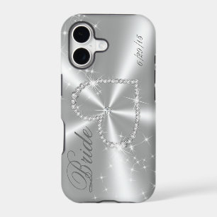 BRIDE - DIAMOND HEART ON SILVER SATIN iPhone 17 CASE