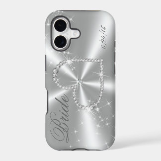 BRIDE - DIAMOND HEART ON SILVER SATIN iPhone 17 CASE