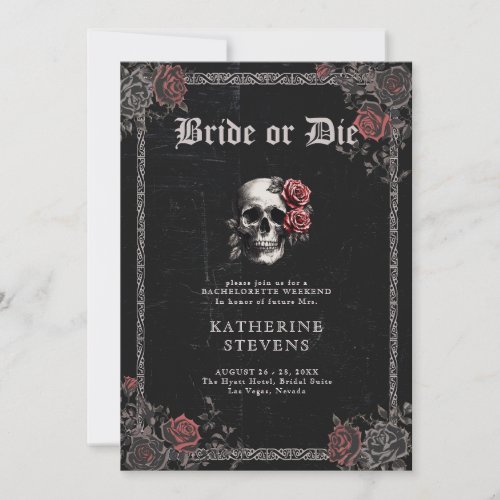 Bride Die Goth Black Bachelorette Party Itinerary Invitation