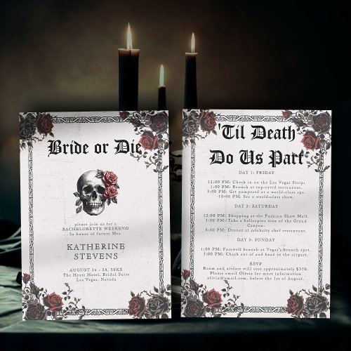 Bride Die Goth Floral Bachelorette Party Itinerary Invitation