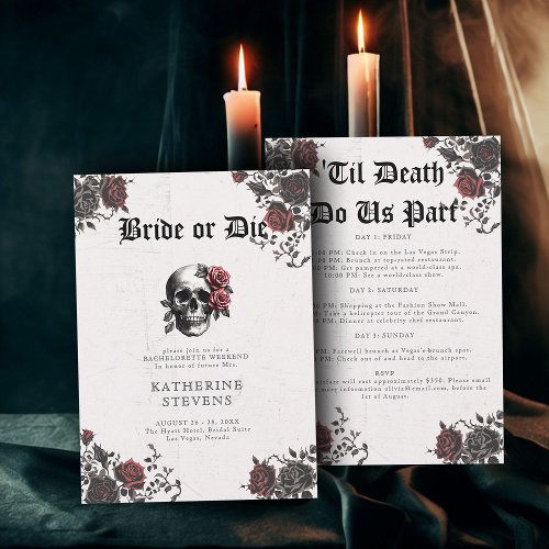 Bride Die Goth Skull Bachelorette Party Itinerary Invitation