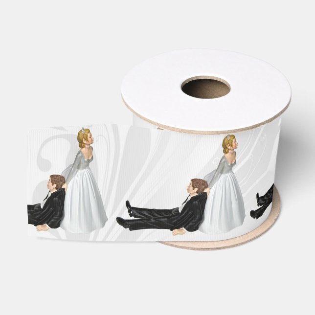 Bride Dragging The Groom Wedding Humor Grosgrain Ribbon (Spool)