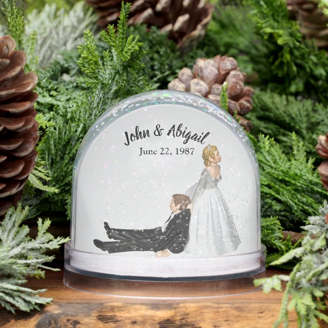 Bride Dragging the Reluctant Groom Snow Globe (Winter)
