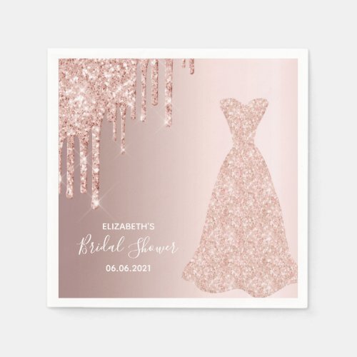 Bride dress Bridal Shower rose gold glitter drip Napkins