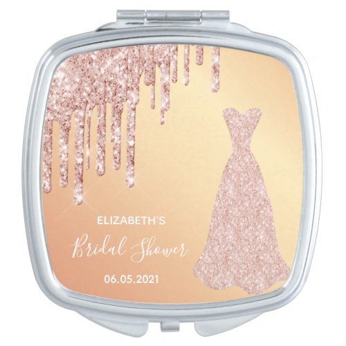 Bride dress Bridal Shower rose gold glitter drips Compact Mirror