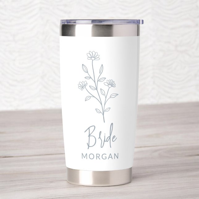 Bride Dusty Blue Wildflower Floral Bachelorette Insulated Tumbler (Creator Uploaded)