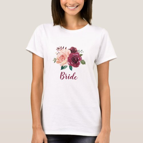 Bride Dusty Rose Burgundy Floral Wedding T_Shirt