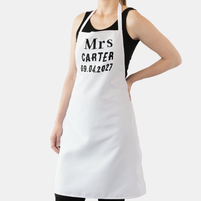 Bride Elegant Black Name Modern Wedding  Apron (Insitu)