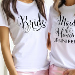 Bride Elegant Black Script Personalized Wedding T-Shirt<br><div class="desc">Stylish Bride shirt in a chic black script features custom "Future Mrs. LASTNAME" text on the back.  Makes a great bridal shower,  bachelorette party or wedding gift for the Bride-to-Be! Shop our store for the matching Groom shirt.</div>