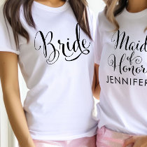 Bride Elegant Black Script Personalized Wedding T-Shirt