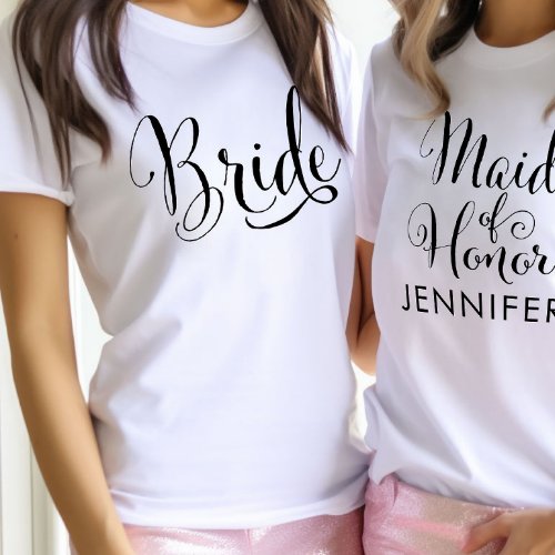 Bride Elegant Black Script Personalized Wedding T_Shirt