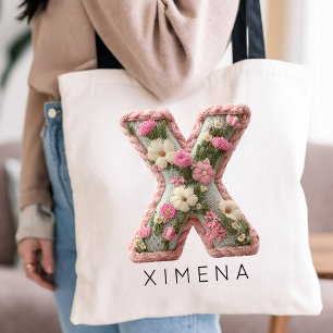 Bride Elegant Floral Initial Monogram Bridesmaid Tote Bag