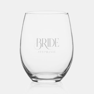 Bride Elegant Light Gray Typography Stemless Wine Glass