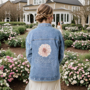 Bride Elegant Pink Floral Wedding Script Denim Jacket