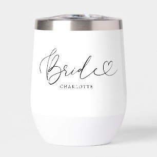 Bride Elegant Script with Trendy Heart Thermal Wine Tumbler