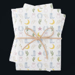 Bride ‘Em Cowgirl Southwestern Wedding Wrapping Paper Sheets<br><div class="desc">This southwestern-themed paper was originally designed for my sister’s bridal paper suite. The hand drawn southwestern icons are featured in a whimsical colorway that brings a cheerful brightness to your cowgirl’s gift! Would be a great finishing touch to a Nashville bachelorette party or a “bride’s last ride”!</div>