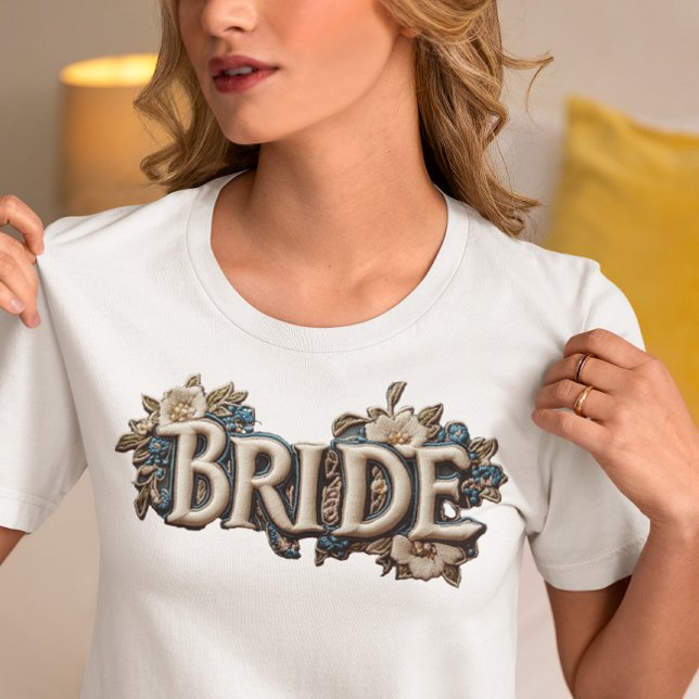 Bride Embroidered Faux Patch Floral Tri-Blend Shirt (Creator Uploaded)