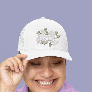 Bride Embroidered Faux Pearl Flower Patch Trucker Hat