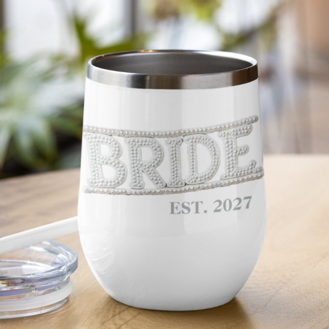 Bride Embroidered Faux Pearl Patch Thermal Wine Tumbler (Creator Uploaded)