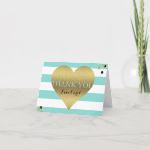 Bride & Family Gold Heart Teal Blue Personalized Card