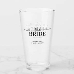 Bride Fancy Script with Hearts Wedding Glass