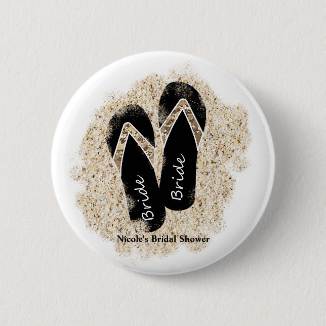 Bride Flip Flop Sandals Summer Beach Bridal Shower Button (Front)