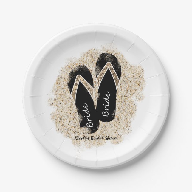Bride Flip Flop Sandals Summer Beach Bridal Shower Paper Plates (Front)