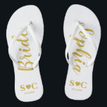 Bride Flip Flops for Wedding, Bachelorette | Gold<br><div class="desc">Flip flops for the bride in white and gold.  You may customize for your entire wedding party and guests for your wedding,  shower or bachelorette weekend.</div>