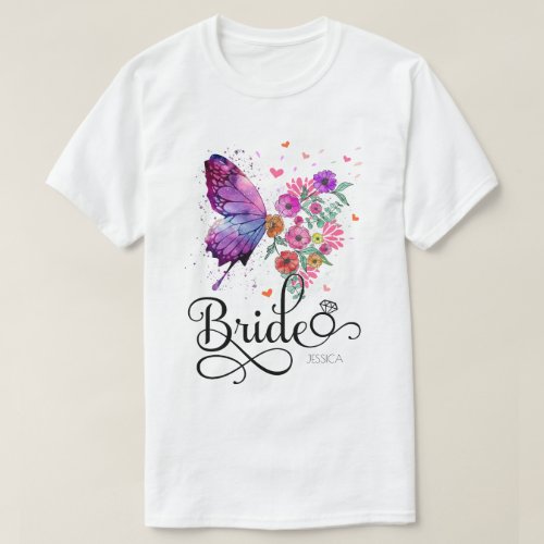 Bride Floral Boho Butterfly Name T_Shirt