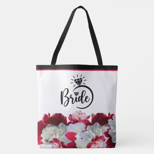 Bride Floral Peonies multi Print Tote Bag (Front)