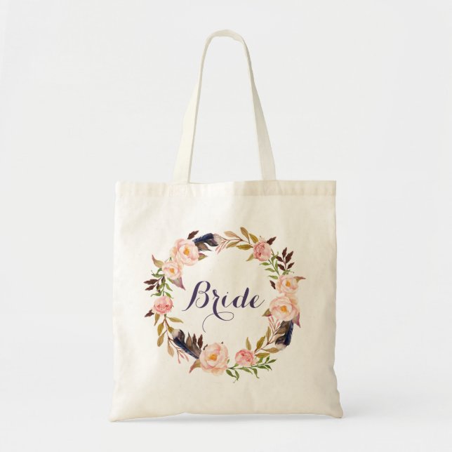 Bride Floral Personalized Tote Bag (Front)
