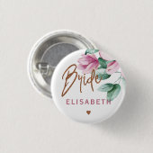 Bride floral pink copper typography bridal shower button | Zazzle