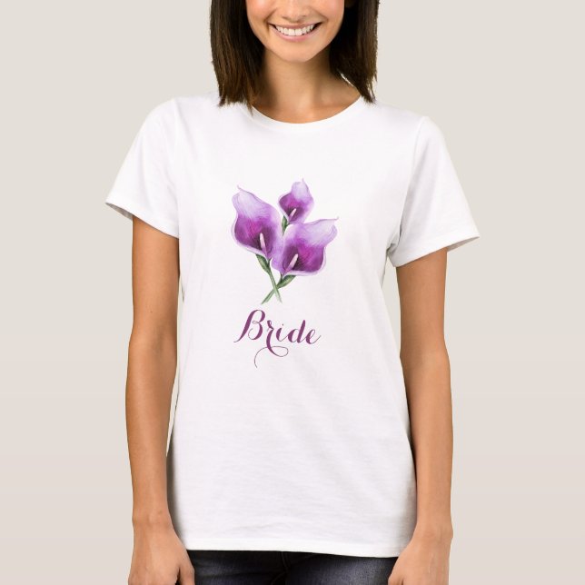 Bride Floral Purple Calla Lily Wedding T-Shirt (Front)