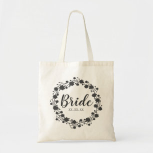 Bride Floral Wreath Custom Date Tote Bag