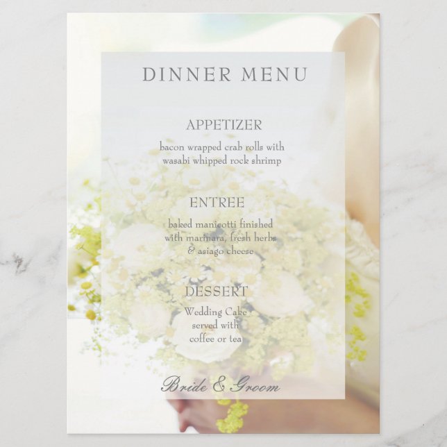 Bride flower bouquet editable wedding menu (Front)