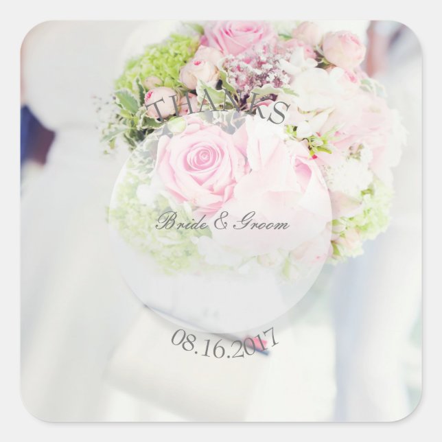 Bride Flower Bouquet editable wedding-Thanks Square Sticker (Front)